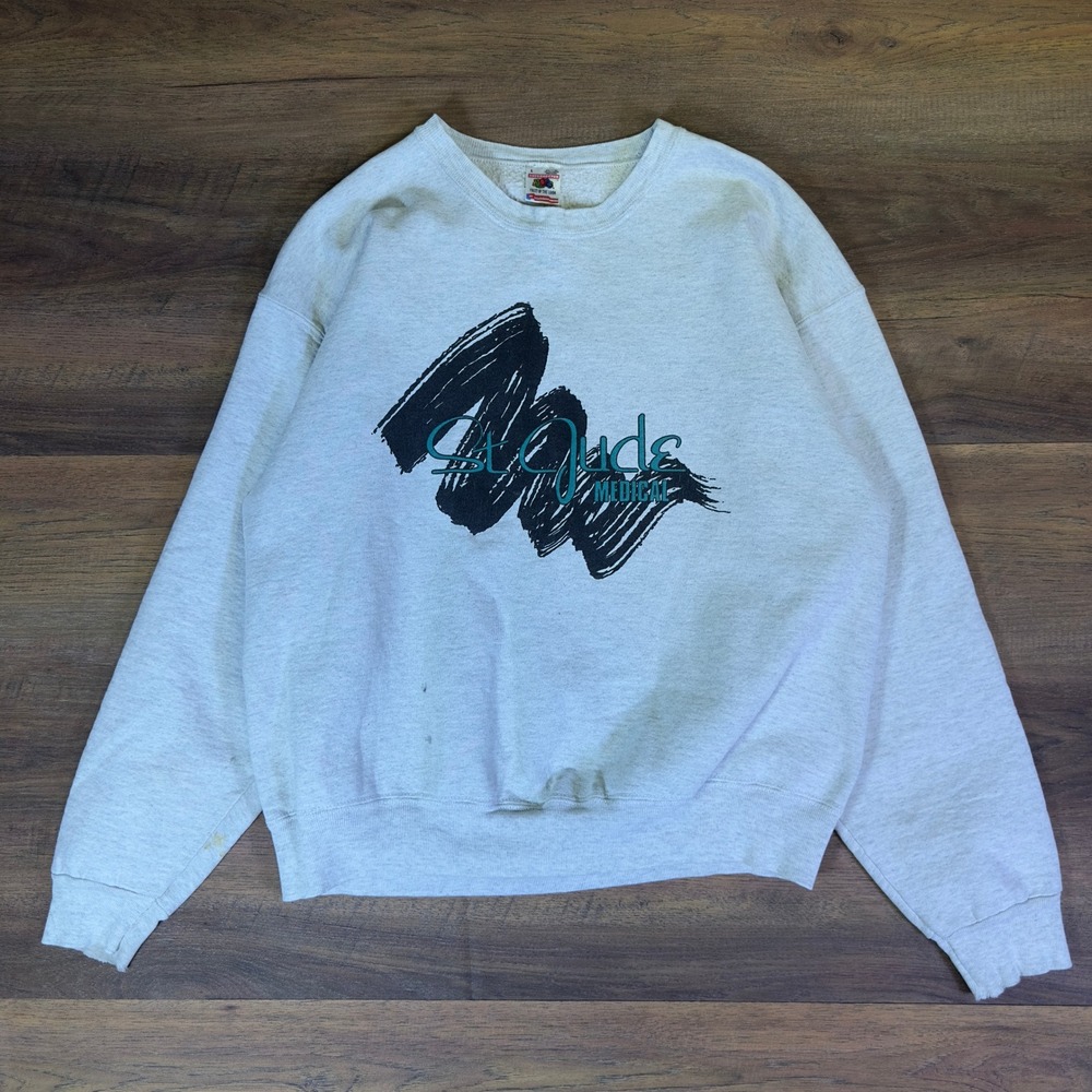 Vintage Fruit of the Loom St Jude Medical Sweatshirt Mens L Grey 90s USA Made